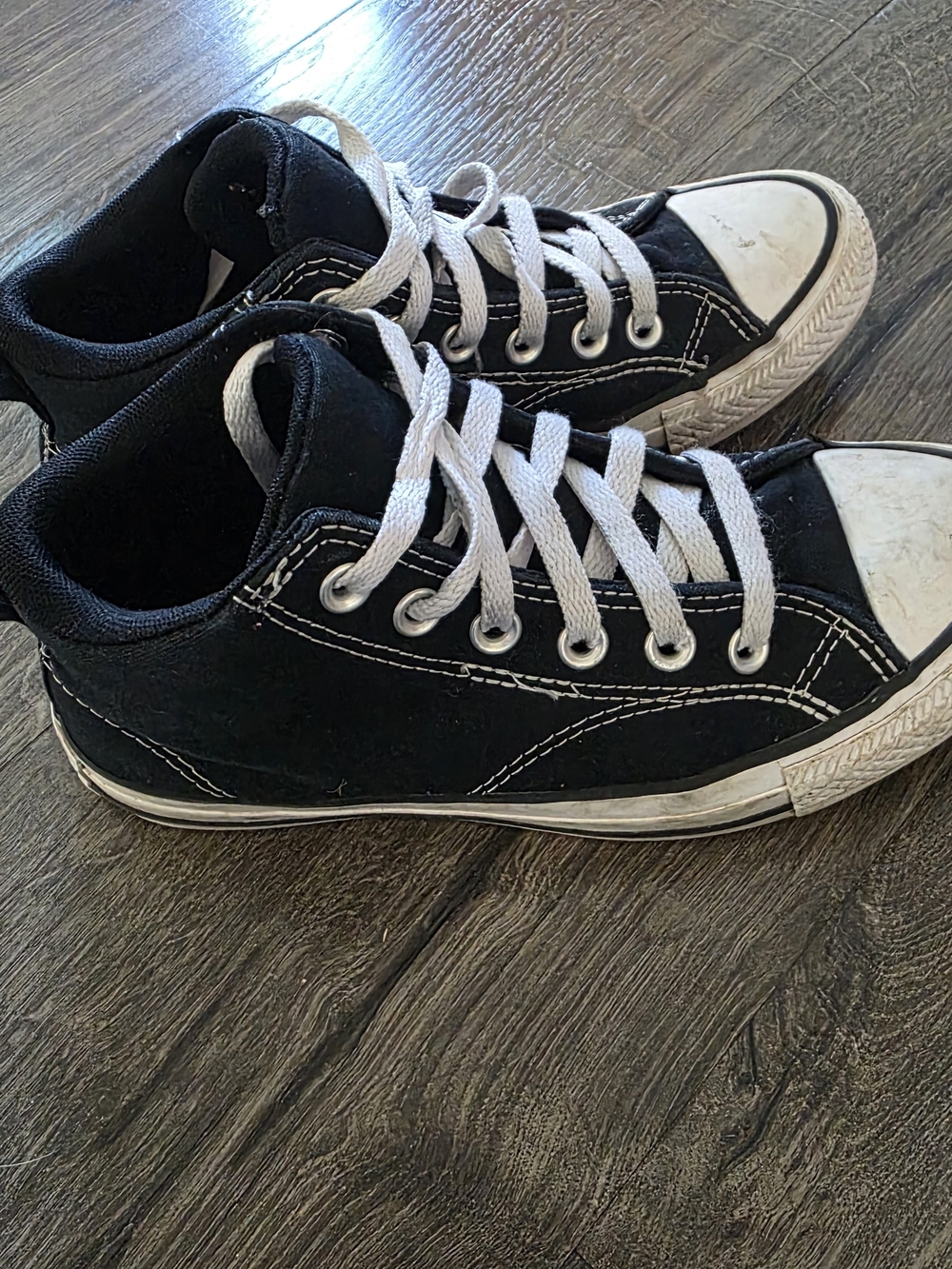 Kids Black High-Top Canvas Sneakers with White Laces